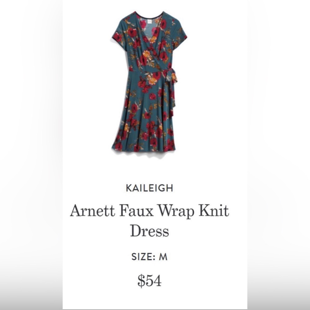 Kaileigh Deep Teal Green Faux Wrap Dress w/ gold birds & Red Poppy like flowers